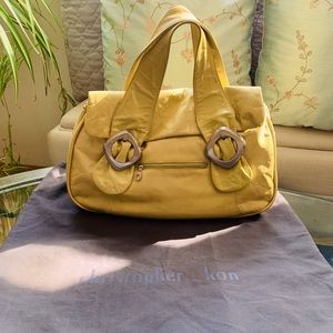 ✨Christopher Kon✨ Yellow Leather Handbag W/Chrome Buckle Hardware & Dusk Bag